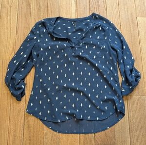 Women's Maurice's Navy Blue 3/4 Sleeve Sheer Blouse Size Medium